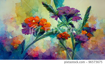 Abstract composition of plants and flower... - Stock Illustration ...