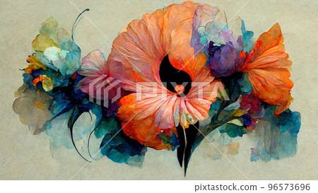 Abstract composition of plants and flower petals painting color texture. Modern floral pattern Abstract composition of plants and flower petals painting color texture. Modern floral pattern 96573696