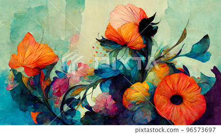 abstract floral drawing of a bouquet on a background imitating oil paints, illustration on the theme abstract floral drawing of a bouquet on a background imitating oil paints, illustration on the theme 96573697