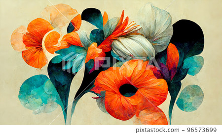 abstract floral drawing of a bouquet on a background imitating oil paints, illustration on the theme abstract floral drawing of a bouquet on a background imitating oil paints, illustration on the theme 96573699