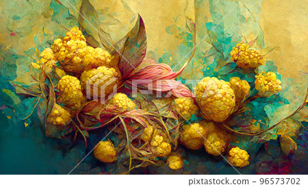 Abstract composition of plants and flower petals painting color texture. Modern floral pattern Abstract composition of plants and flower petals painting color texture. Modern floral pattern 96573702