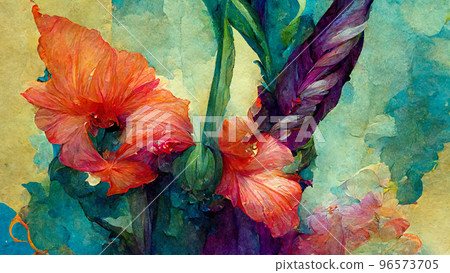 abstract floral drawing of a bouquet on a background imitating oil paints, illustration on the theme 96573705
