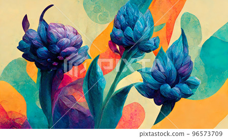 abstract floral drawing of a bouquet on a background imitating oil paints, illustration on the theme abstract floral drawing of a bouquet on a background imitating oil paints, illustration on the theme 96573709