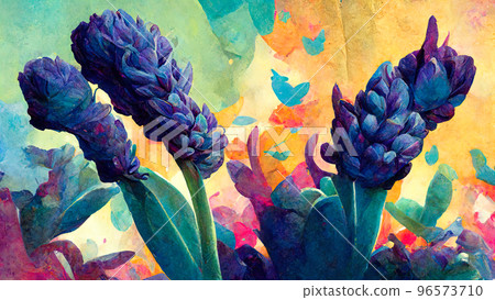 Abstract composition of plants and flower petals painting color texture. Modern floral pattern 96573710