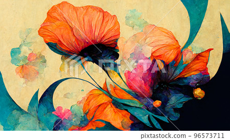 abstract floral drawing of a bouquet on a background imitating oil paints, illustration on the theme abstract floral drawing of a bouquet on a background imitating oil paints, illustration on the theme 96573711
