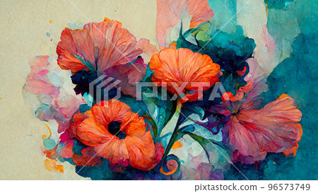 abstract floral drawing of a bouquet on a background imitating oil paints, illustration on the theme 96573749