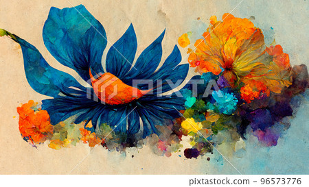 Abstract composition of plants and flower petals painting color texture. Modern floral pattern Abstract composition of plants and flower petals painting color texture. Modern floral pattern 96573776
