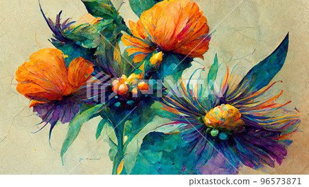 abstract floral drawing of a bouquet on a background imitating oil paints, illustration on the theme abstract floral drawing of a bouquet on a background imitating oil paints, illustration on the theme 96573871