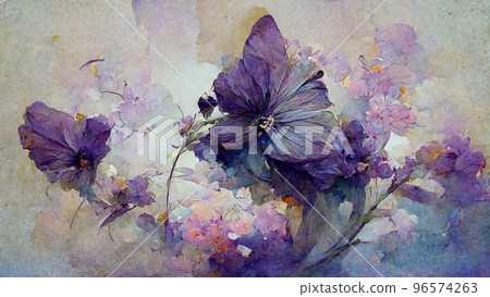 Abstract composition of plants and flower... - Stock Illustration ...