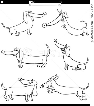 cartoon dachshunds purebred dogs set coloring page cartoon dachshunds purebred dogs set coloring page 96574354