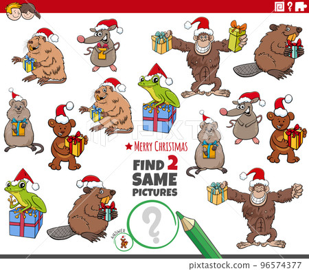 find two same cartoon animal characters with Christmas gifts find two same cartoon animal characters with Christmas gifts 96574377
