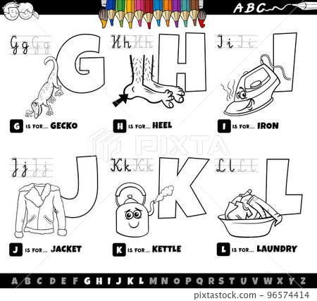 educational cartoon alphabet letters set from G to L coloring page educational cartoon alphabet letters set from G to L coloring page 96574414