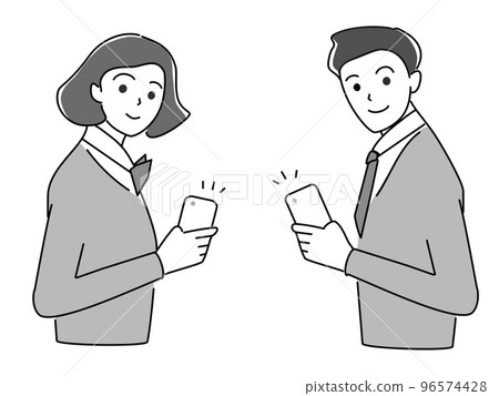Male and female uniform students with smartphones Male and female uniform students with smartphones 96574428