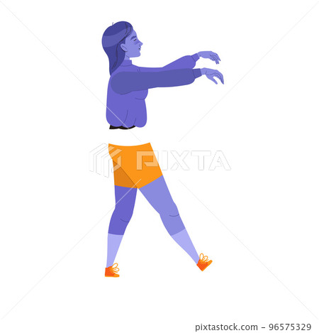 Young Woman Sleepwalking with Outstretched Arms Vector Illustration 96575329