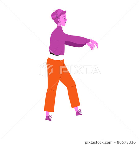 Young Man Sleepwalking with Outstretched Arms Vector Illustration 96575330