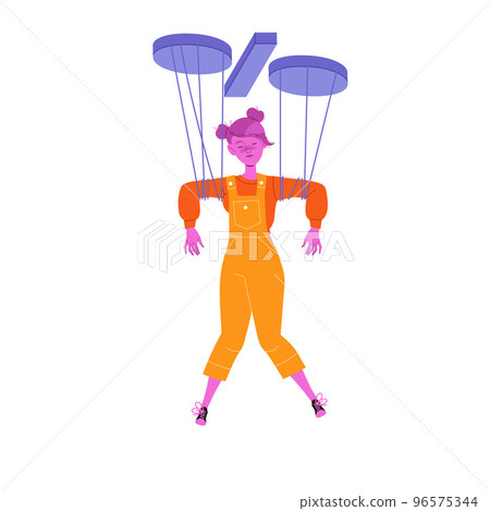 Young Woman Character with Percentage Sign Pulling Ropes as Marionette Vector Illustration 96575344