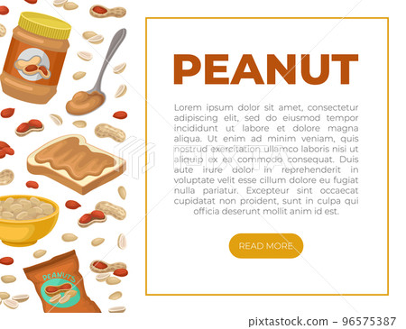 Peanut web banner template with space for text. Natural nutritional product landing page, website cartoon vector Peanut web banner template with space for text. Natural nutritional product landing page, website cartoon vector 96575387