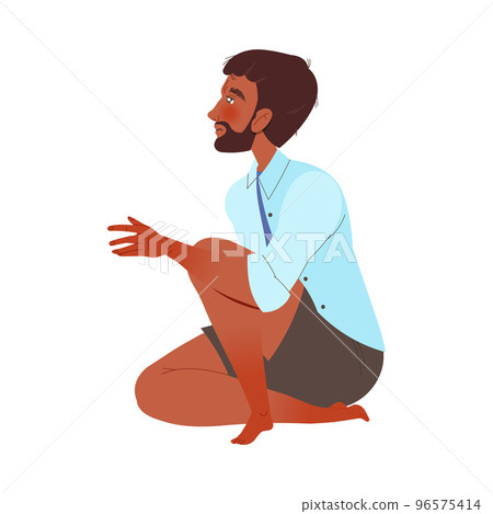 Bearded Man Sitting on the Floor Comforting and Soothing Someone Reaching Hand Vector Illustration 96575414