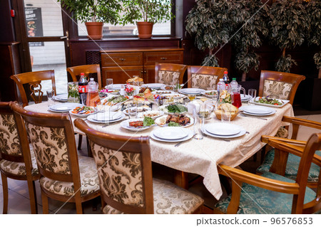 a festive banquet table in a restaurant for weddings, jubilees, birthdays 96576853