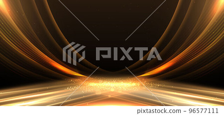Elegant golden scene diagonal glowing with lighting effect sparkle on black background. Template premium award design. 96577111