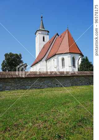 Medieval St. Stanislaus church, Bielsko-Biala city, Poland - vertical 96578175