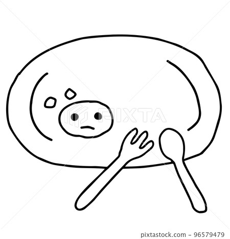 A hamburger line drawing left uneaten on a plate A hamburger line drawing left uneaten on a plate 96579479