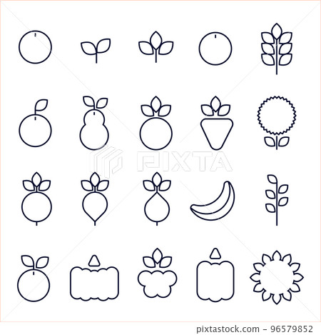 Simple, modern style icons set vegetables, fruits, cereals. Outline flat design Simple, modern style icons set vegetables, fruits, cereals. Outline flat design 96579852