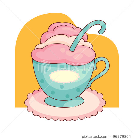 Decorative vintage cartoon cup. Drink with whipped cream. Vector illustration 96579864