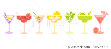 Martini cocktails set. Flat vector illustration with texture. 96579906