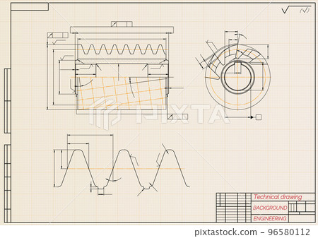Mechanical engineering drawings on light background. Cutting tools, milling cutter. Technical Design. Cover. Blueprint. Vector illustration. Mechanical engineering drawings on light background. Cutting tools, milling cutter. Technical Design. Cover. Blueprint. Vector illustration. 96580112