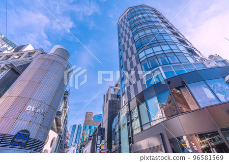 The cityscape of Tokyo, Japan, overlooking the BEAM Yoshimoto ∞ Hall, which is close to Shibuya Station 96581569