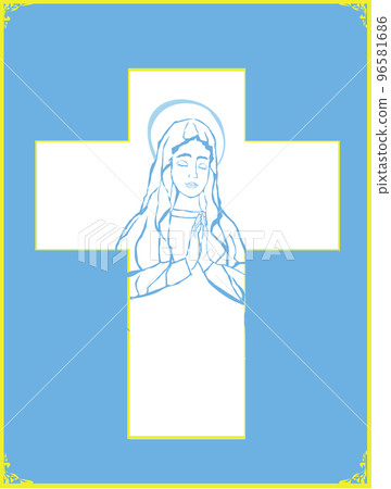 Blessed Virgin Mary portrait card with a decorative cross with space for text 96581686