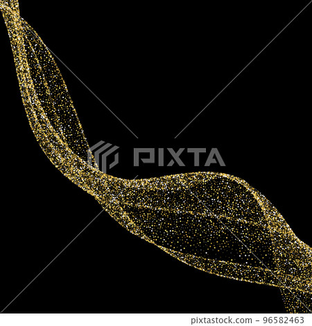 Abstract shiny color gold wave design element with glitter effect on dark background. Abstract shiny color gold wave design element with glitter effect on dark background. 96582463