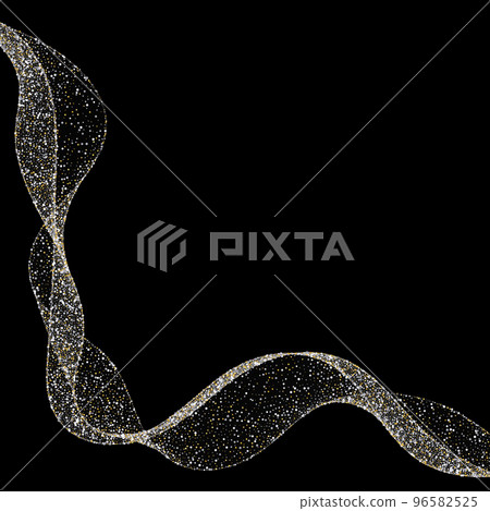 silver glitter sequins flow abstract lines isolated on black background, illustration. Sparkling dots wave, space for text for banners, party invitations, graphic design. 96582525