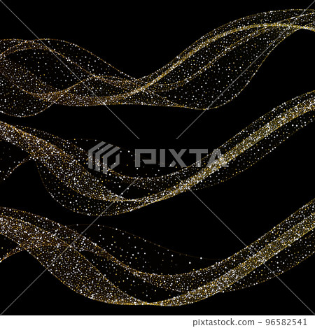 Set of golden and silver spray. waves on a black background. Shiny design. eps 10 Set of golden and silver spray. waves on a black background. Shiny design. eps 10 96582541