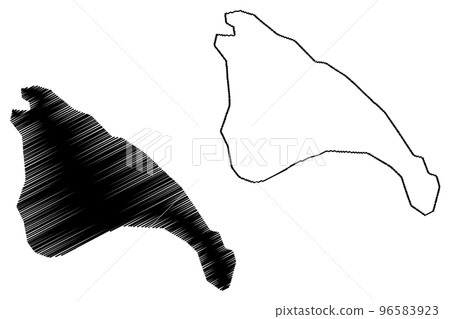 Wahlbergoya island (Kingdom of Norway, Svalbard archipelago) map vector illustration, scribble sketch Wahlbergoya map 96583923