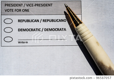 Blank ballot with a pen for president in the 2020 election Blank ballot with a pen for president in the 2020 election 96587057