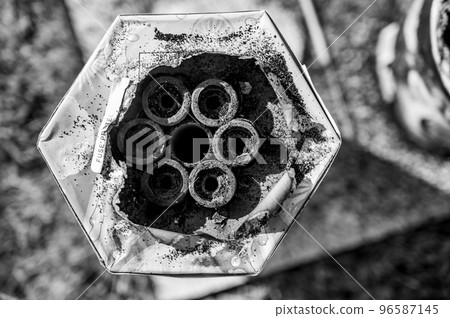 Top of cardboard burnt firework tubes 96587145