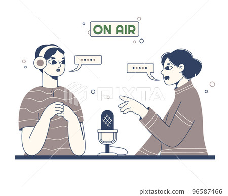 People recording podcast, radio, interview talk broadcast host People recording podcast, radio, interview talk broadcast host 96587466