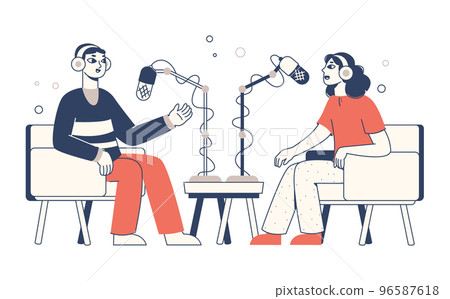 Cartoon live broadcast, audio podcast recording characters Cartoon live broadcast, audio podcast recording characters 96587618