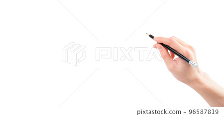 Hand holding a pencil _ Image written with a pencil _ White background Hand holding a pencil _ Image written with a pencil _ White background 96587819