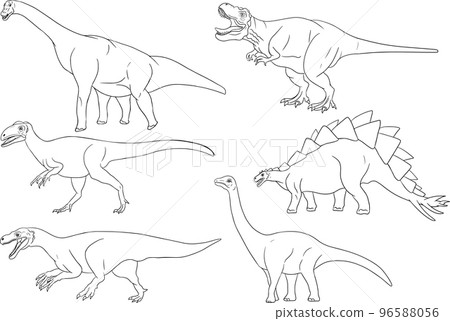 Hand drawn set of dinosaurs. Vector prehistoric animals illustration. Coloring book with dinosaurs 96588056