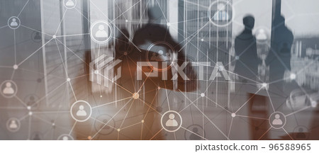 Social media. People relation and organization structure. Business and communication technology concept. Background with silhouettes Social media. People relation and organization structure. Business and communication technology concept. Background with silhouettes 96588965
