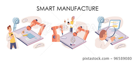Manufacturing process at automated production industry. Scientist creates robot. Smart industry 96589080