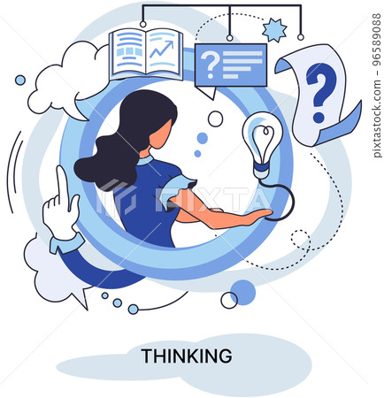 Problem solving concept, woman wondering or thinking, planning or pondering, with question mark Problem solving concept, woman wondering or thinking, planning or pondering, with question mark 96589088