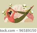 Woman doing yoga pose on nature background with leaves. Concept illustration for yoga, pilates. 96589150