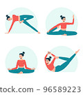 Collection of women in different yoga pose. Flat vector illustration. 96589223