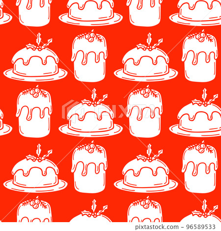 Seamless pattern with traditional Christmas cake 96589533