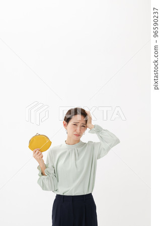 Wallet worried woman white background 96590237