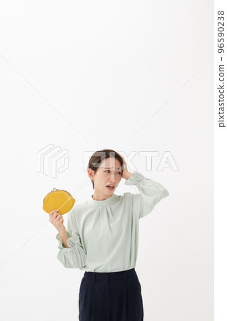 Wallet worried woman white background 96590238